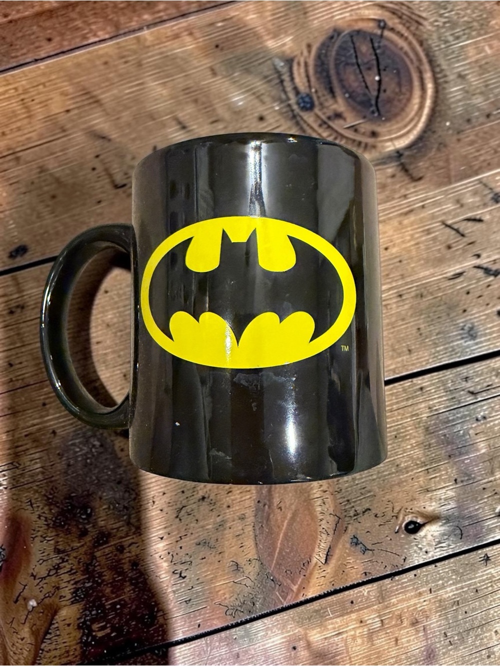 DC Batman Bat Signal Logo Mug Black Yellow Glossy Ceramic Comic Collector Edgy